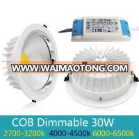 Recessed COB LED Downlight Dimmable 30W Pure White 4000-4500k Spot LED